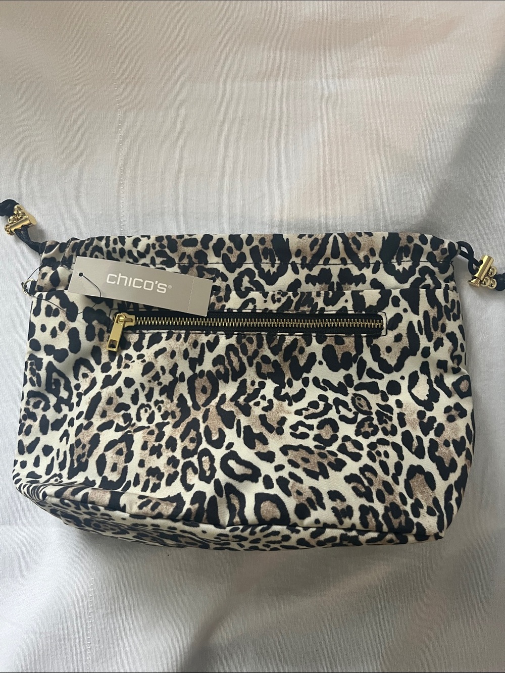 Chico's Leopard-Print Cosmetics Bag in Black, Cream & Brown